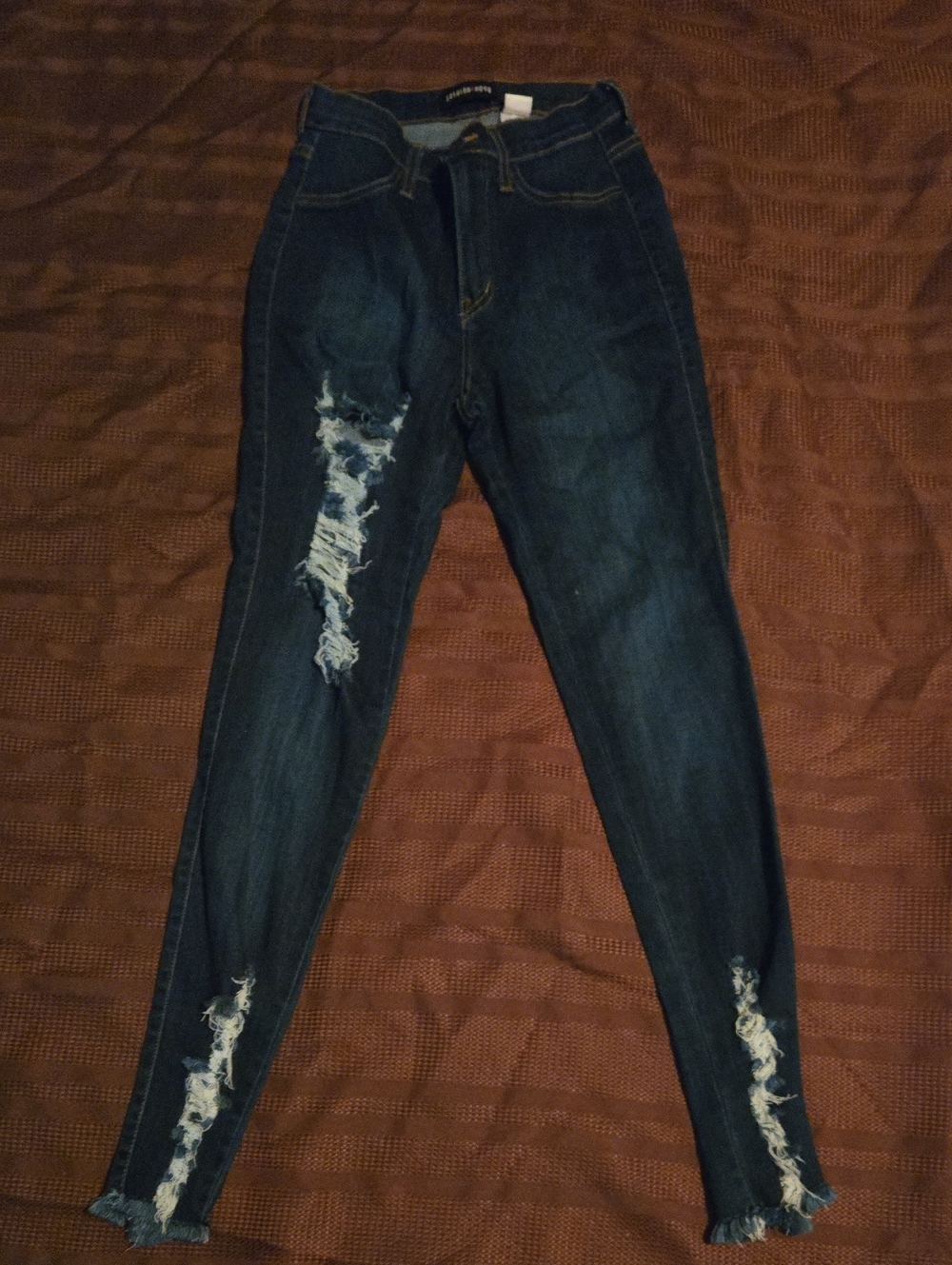 Fashion Nova Dark Indigo Ripped Skinny Jeans